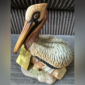 VTG Org Tag 1983 Lefton Nest Egg Collection Hand Painted Pelican Brown #07222
